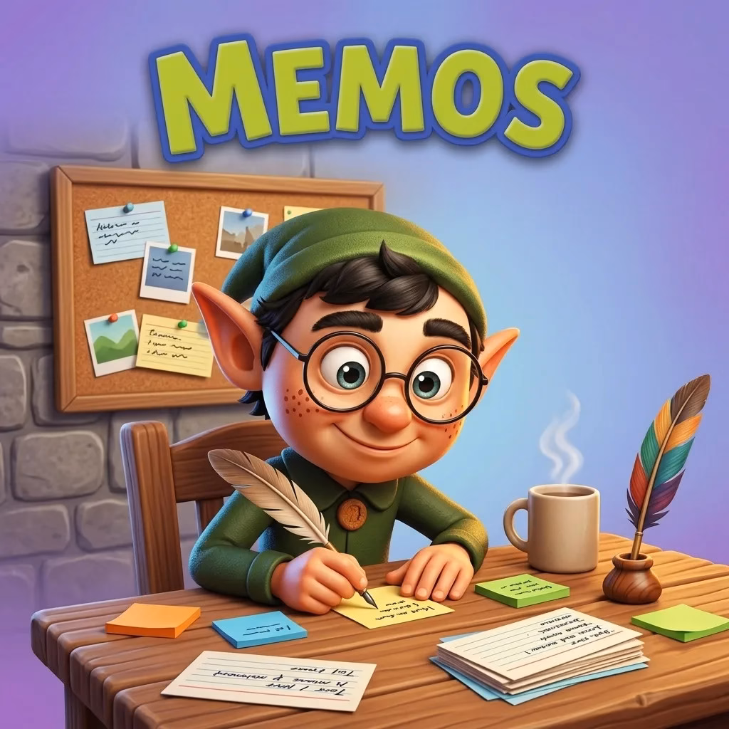 Memos Elf jotting quick notes at a desk
