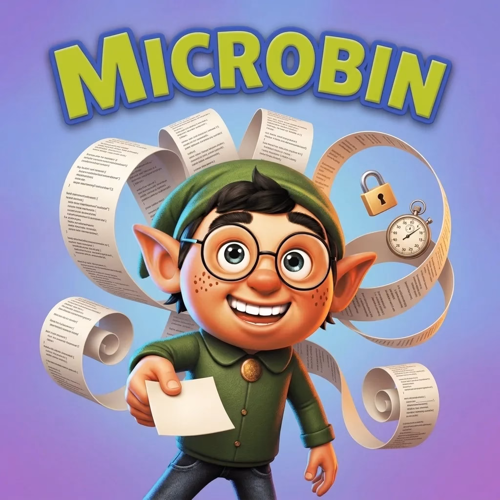 MicroBin Elf holding a paste note with a padlock