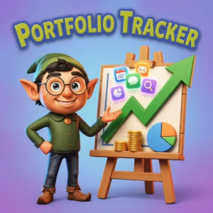 Elf beside a rising portfolio chart