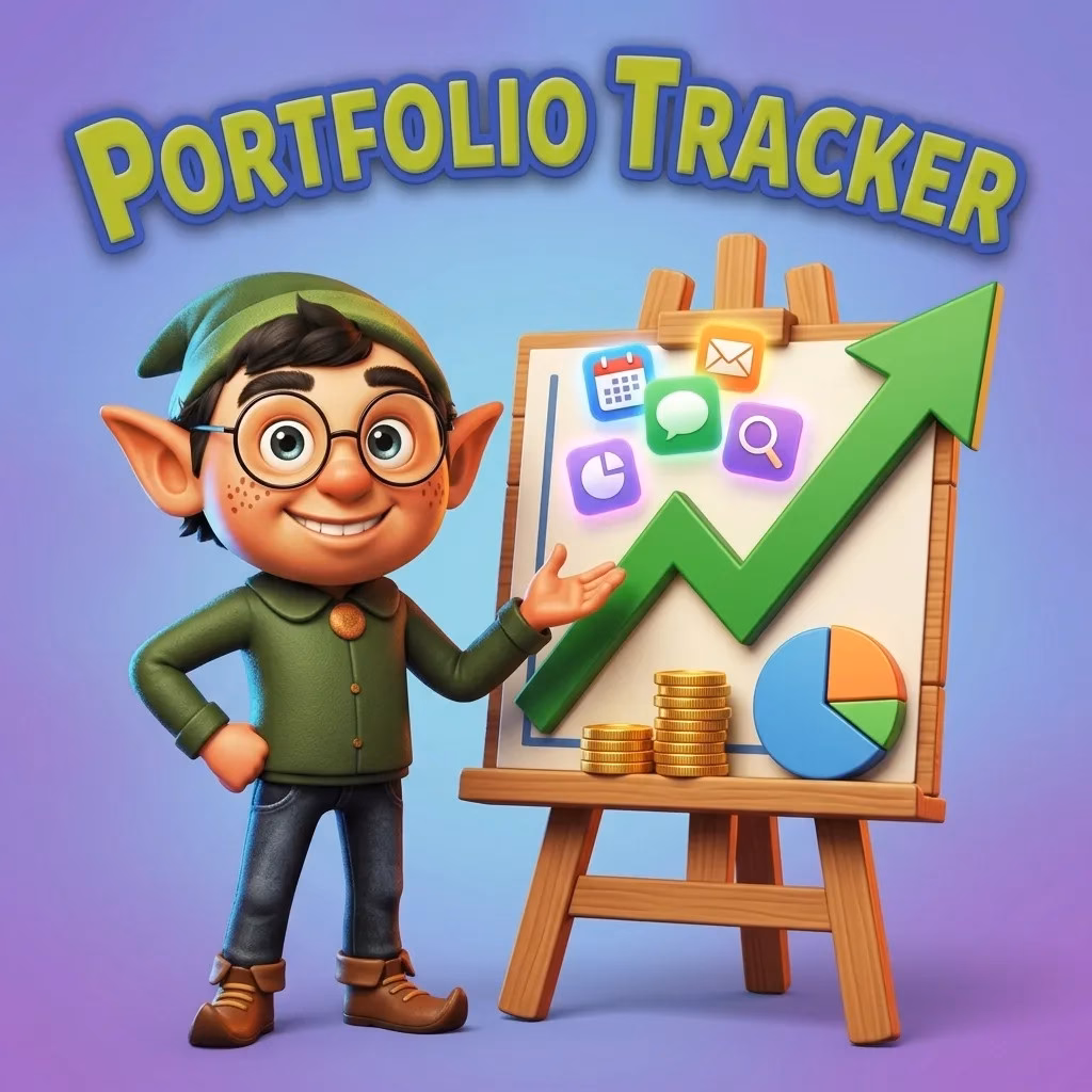 Portfolio Tracker (runs Wealthfolio) Elf beside a rising portfolio chart