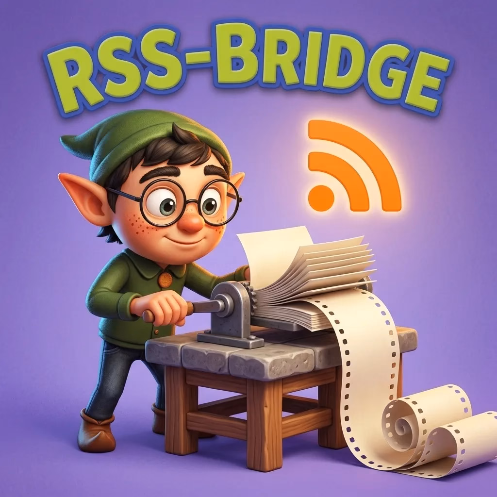 RSS-Bridge Elf turning web pages into feed scrolls